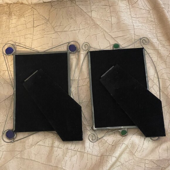 2 pc Diane Markin handmade metal picture frames with colored glass art deco - Picture 3 of 6